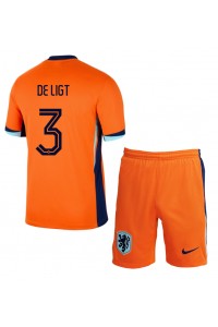 Nederland Matthijs de Ligt #3 Babytruitje Thuis tenue Kind EK 2024 Korte Mouw (+ Korte broeken)